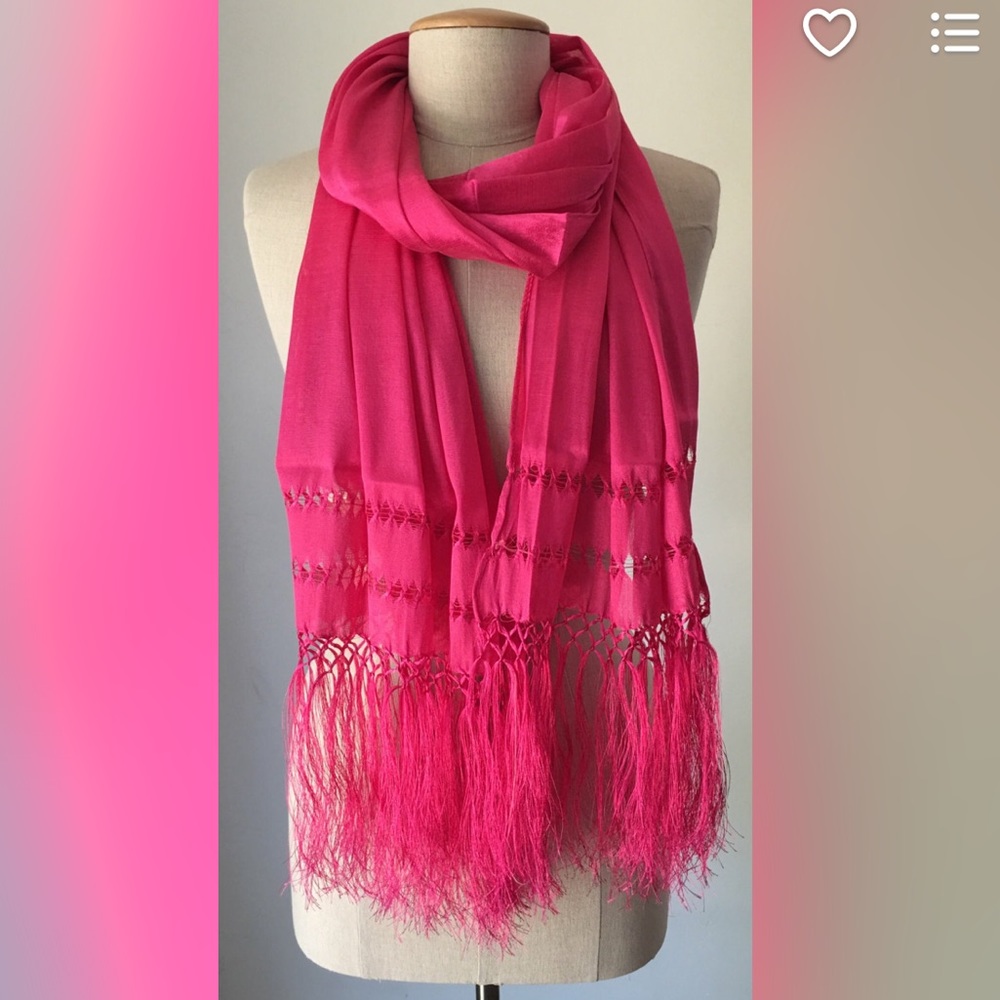 Mexican Shawl Scarf Hot Pink Silky Soft - Picture 2 of 7